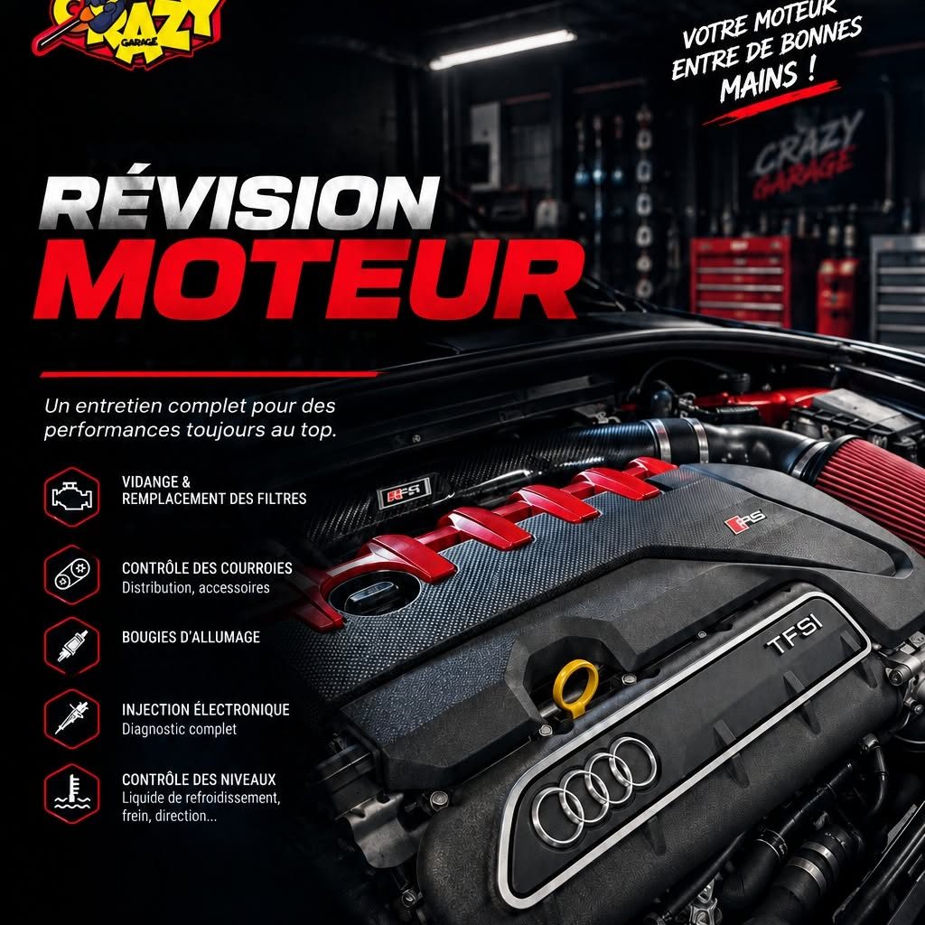 Visuel Crazy Garage : révision moteur, liste des contrôles